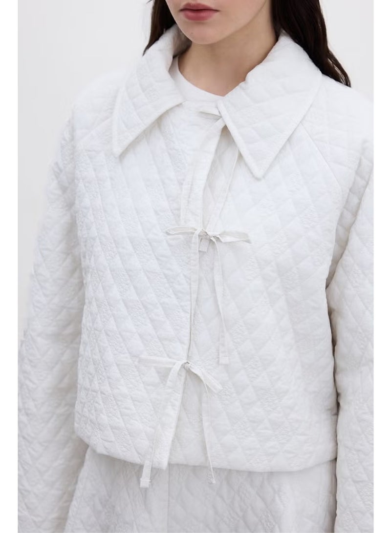 Manuka Quilted Tie Short Jacket Vanilla - Image 2